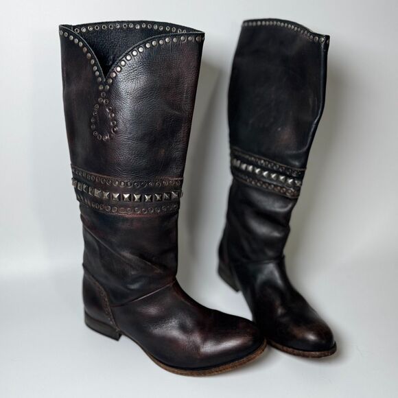Free People Shoes - Free People Brown Leather Boots Womens EU 37  Tall Studded Portugal Decorative